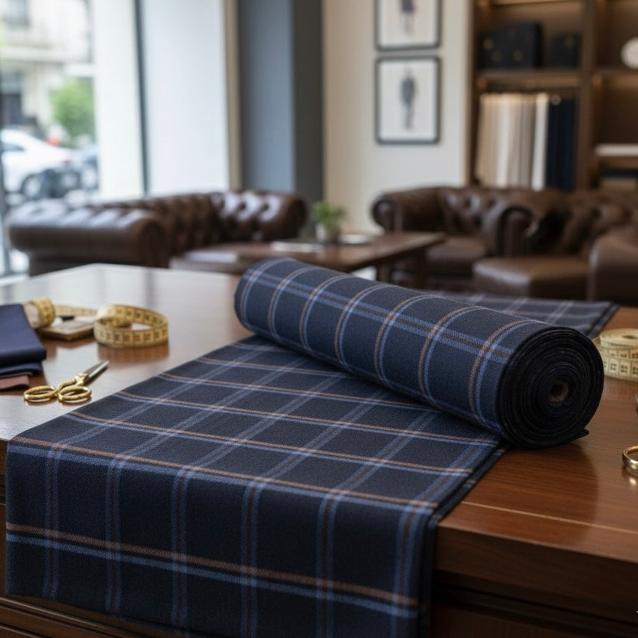 Blue Rust Checked Tweed