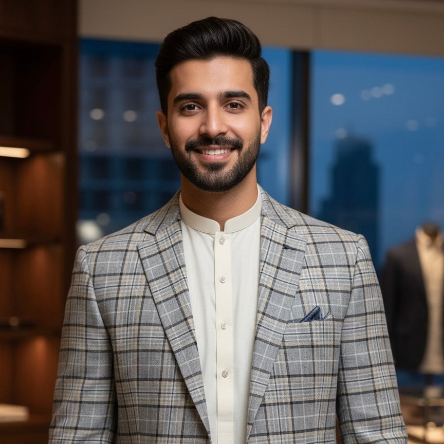 Light Grey Black and Skin Checked Tweed