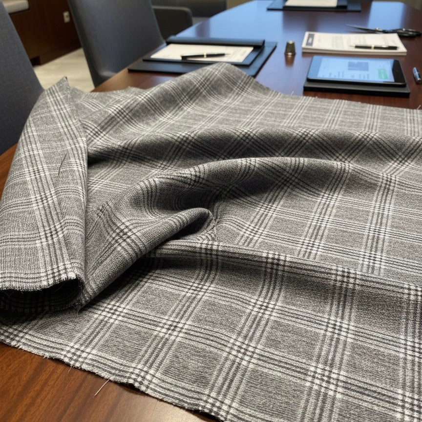 Grey Black and White Checked Tweed