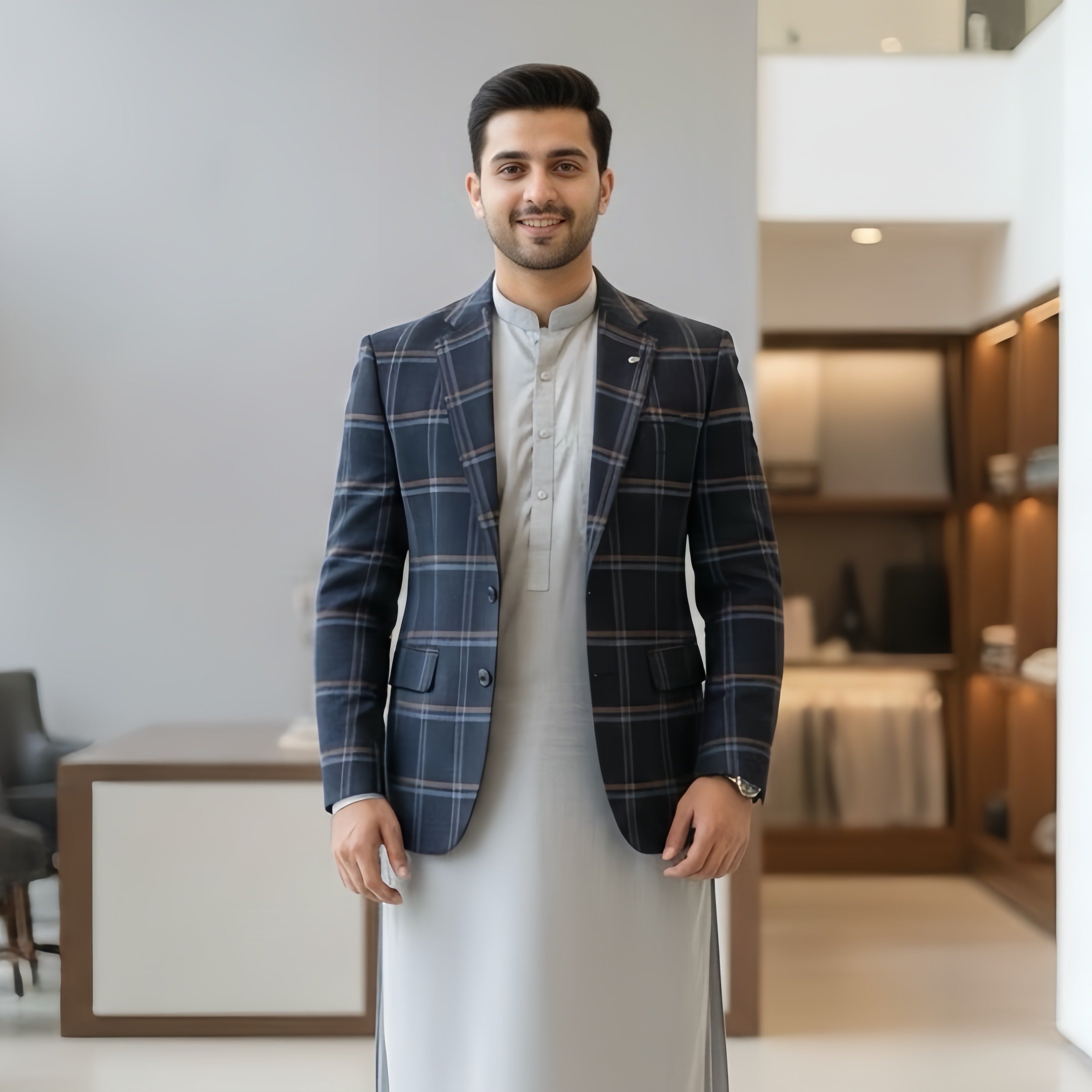 Blue Rust Checked Tweed