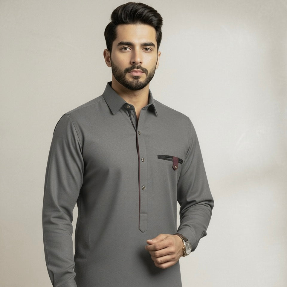 Olive Grey Designer’s Shalwar Kameez