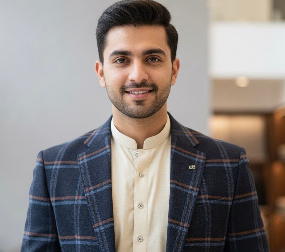 Blue Rust Checked Tweed