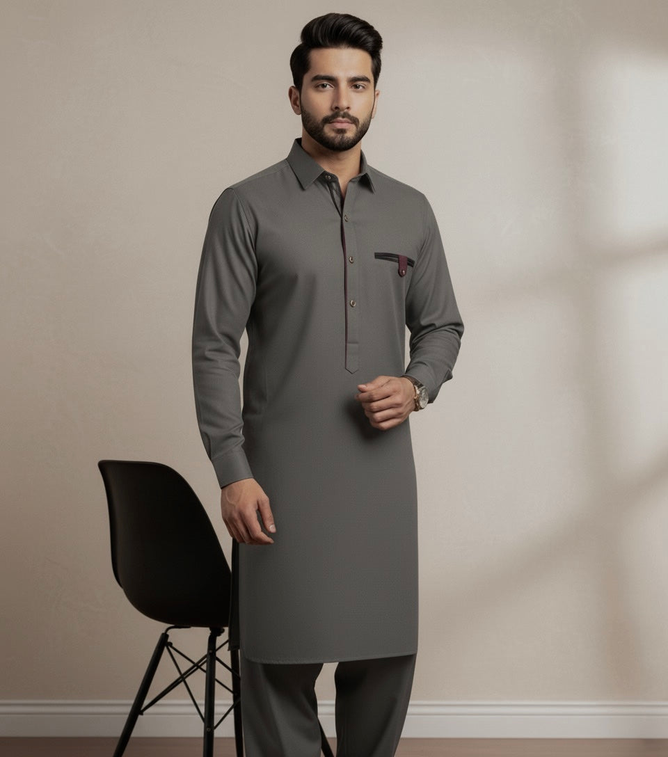 Olive Grey Designer’s Shalwar Kameez