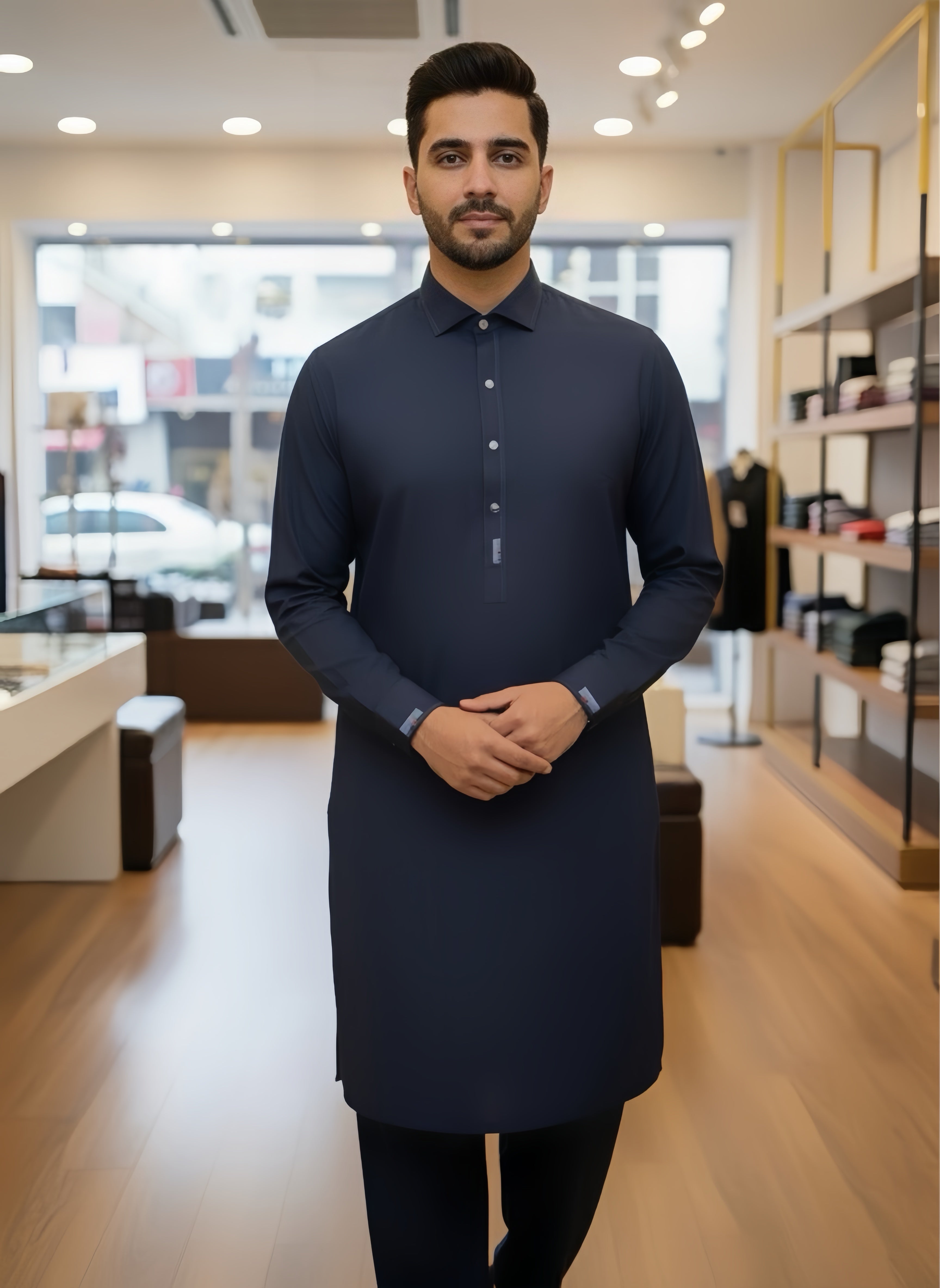 Imported Wash & Wear Navy Blue