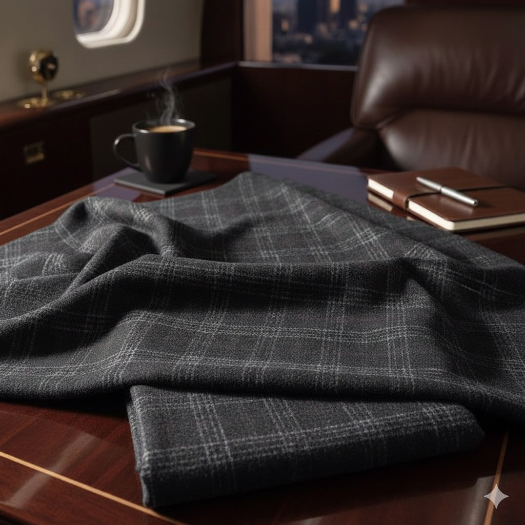 Black Grey Maroon Checked Tweed