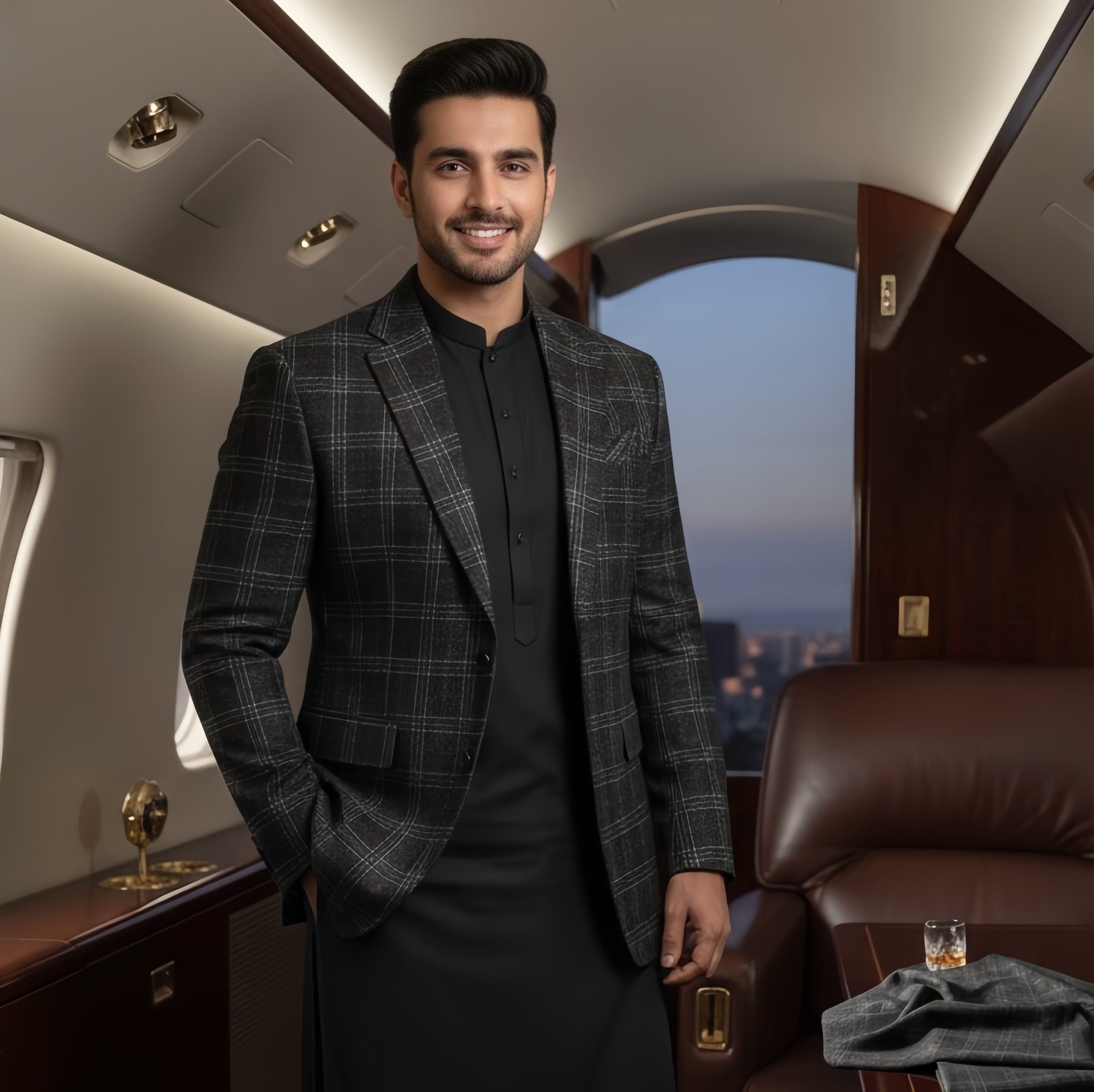 Black Grey Maroon Checked Tweed